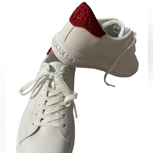 Michael Kors- Grove Embellished Leather sneakers in White Crisom/Red- Lace-up- 9 - Picture 5 of 14